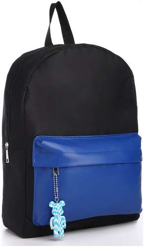 Рюкзак текстильный с карманом кожзам, 38х29х11 см, черный, синий NAZAMOK 103165363