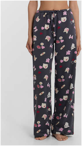 Брюки домашние женские серые с принтом Mark Formelle / 103237809 - вид 2