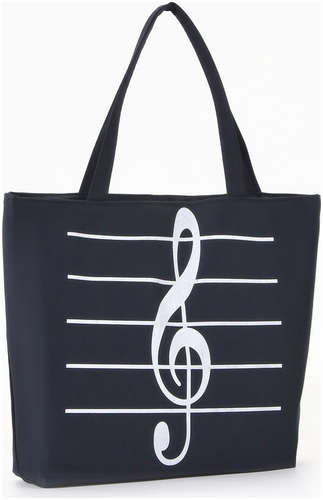 Сумка-шопер на молнии, с принтом music, черная/белая / 103223433 - вид 2