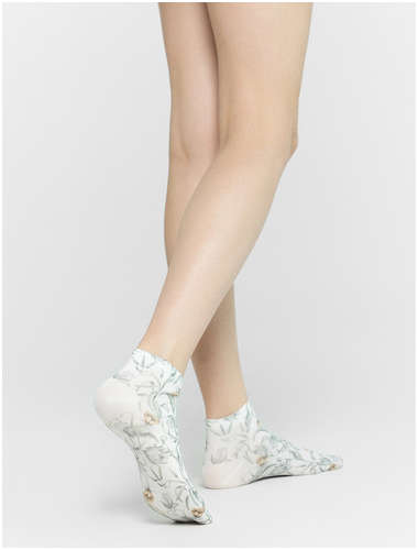 Носки женские белые с рисунком в виде цветов сухоцветов Mark Formelle / 103228578 - вид 2