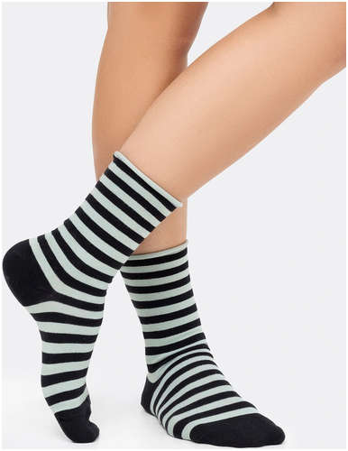 Высокие женские носки без резинки в черно-белую полоску Mark Formelle / 103167154 - вид 2