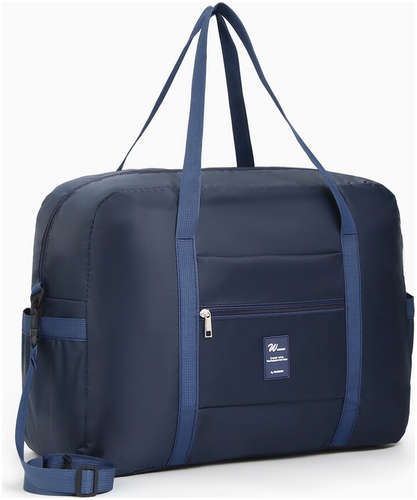 Сумка дорожная на молнии, 3 наружных кармана, держатель для чемодана, длинный ремень, синяя / 103221881 - вид 2
