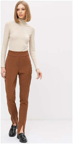 Однотонные прилегающие брюки женские с разрезами в коричневом цвете Mark Formelle / 103165843