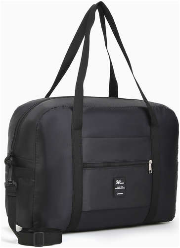 Сумка дорожная на молнии, 3 наружных кармана, держатель для чемодана, длинный ремень, черная / 103221768 - вид 2