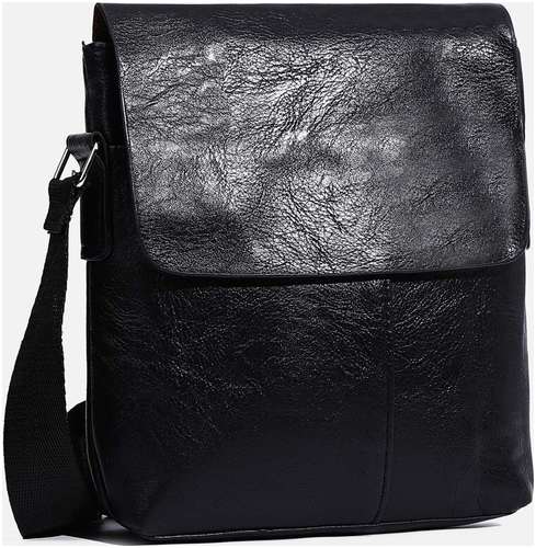 Сумка деловая на молнии, наружный карман, длинный ремень, цвет черный / 103123565 - вид 2