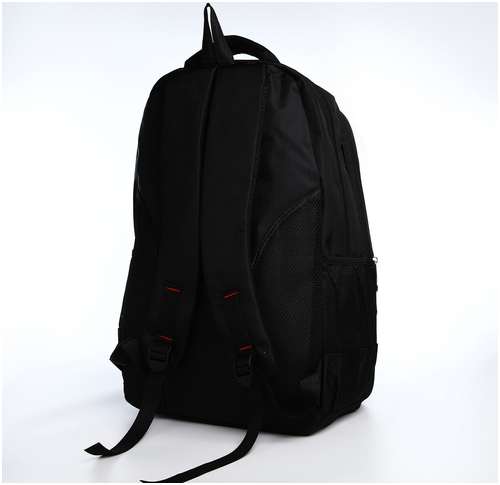 Рюкзак молодежный из текстиля, 2 отдела на молнии, 4 кармана, цвет черный/синий / 103157867 - вид 2