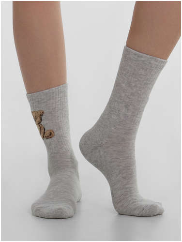 Носки женские высокие серые с узором в виде медведя Mark Formelle / 103223228 - вид 2