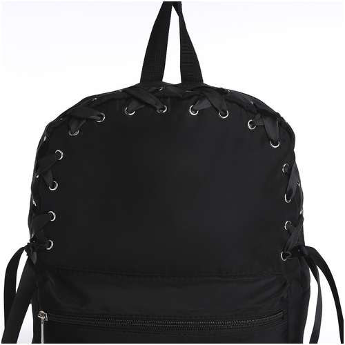 Рюкзак текстильный с лентой, 38х29х11 см, 38 х черный черный, отдел на молнии, цвет красный NAZAMOK / 103160082 - вид 2