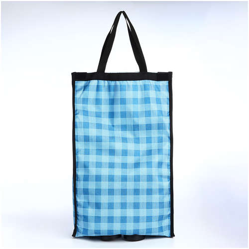 Сумка хозяйственная складная на липучке, 2 колеса, наружный карман, цвет голубой / 103231148 - вид 2