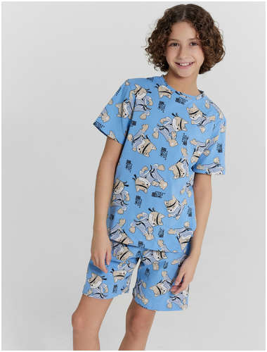 Комплект домашний для мальчиков голубой с принтом Mark Formelle 103237141