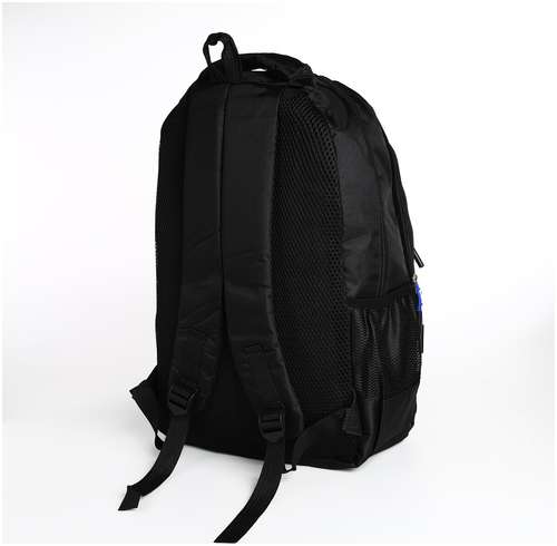 Рюкзак мужской на молнии, 4 наружных кармана, цвет черный/синий / 103161705 - вид 2