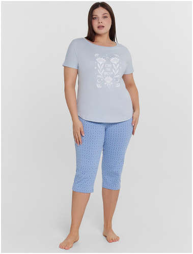 Пижама женская голубая с принтом Mark Formelle 103238980