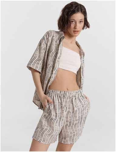 Шорты домашние женские бежевые с принтом Mark Formelle 103229581