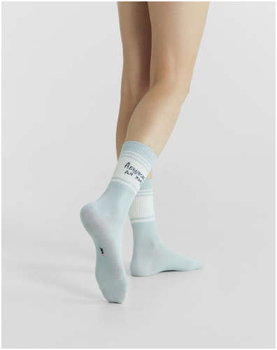 Носки женские голубые с рисунком в виде надписи Mark Formelle / 103205595 - вид 2