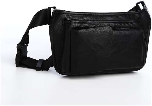 Поясная сумка на молнии, 3 наружных кармана, цвет черный / 103158320 - вид 2