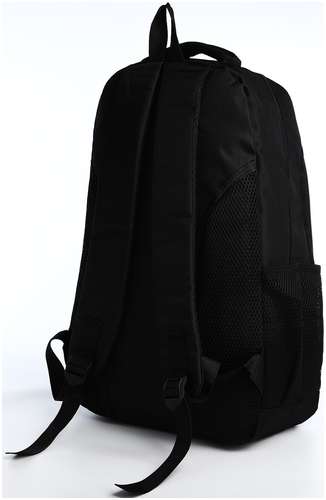 Рюкзак молодежный из текстиля на молнии, 4 кармана, цвет черный/синий / 103157874 - вид 2