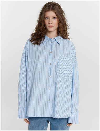 Рубашка женская голубая в полоску Mark Formelle / 103234063 - вид 2