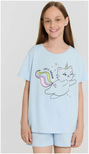 Комплект домашний для девочек голубой с принтом и надписью Mark Formelle / 103237153 - вид 2