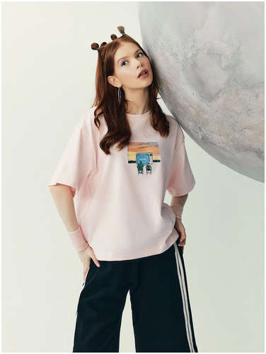 Футболка женская розовая с принтом из коллекции Mark Formelle 103227620