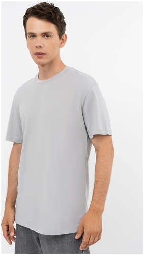 Прямая свободная футболка из хлопка серого цвета Mark Formelle / 103168615