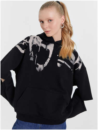 Худи женское черное с принтом Mark Formelle / 103214812 - вид 2