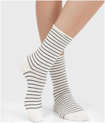 Высокие женские носки без резинки кремового цвета в полосочку Mark Formelle / 103167181 - вид 2