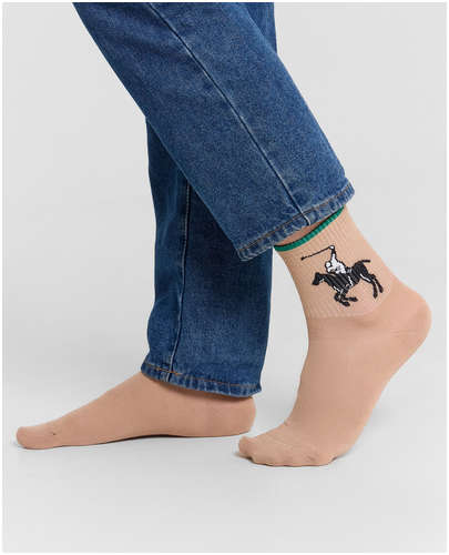 Носки мужские коричневые с рисунком в виде всадника на лошади Mark Formelle 103239327