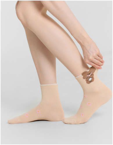 Носки женские бежевые с мишкой Mark Formelle 103239335