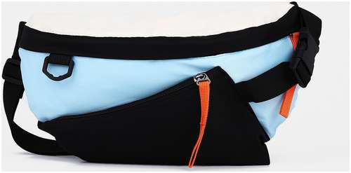 Сумка на одно плечо на молнии, 2 наружных кармана, цвет голубой/черный 103156434