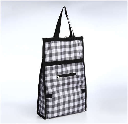 Сумка хозяйственная складная на липучке, 2 колеса, наружный карман, цвет черный/белый 103231146