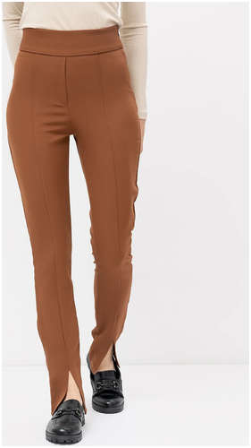 Однотонные прилегающие брюки женские с разрезами в коричневом цвете Mark Formelle / 103165843 - вид 2