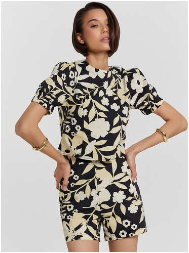 Рубашка женская черная с цветочным принтом Mark Formelle 103234975