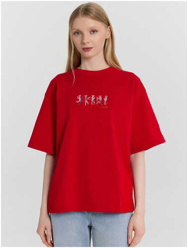 Футболка женская красная с принтом и надписью Mark Formelle 103238799