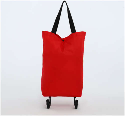 Сумка хозяйственная складная на кнопке, 2 колеса, наружный карман, цвет красный / 103231138 - вид 2