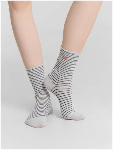 Носки женские серые в полоску с сердечком Mark Formelle / 103239415 - вид 2