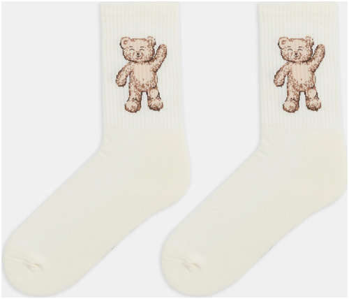 Носки женские бежевые с плюшевым следом и рисунком в виде медвежат Mark Formelle 103221365