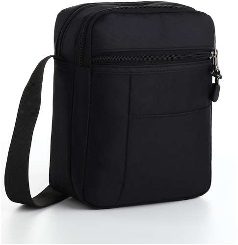 Сумка мужская через плечо, 2 отдела на молниях, наружный карман, черная 103202015