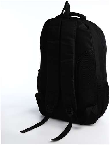 Рюкзак молодежный из текстиля на молнии, 4 кармана, цвет черный/синий / 103157887 - вид 2