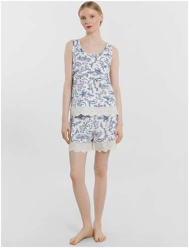 Комплект домашний женский белый с принтом и кружевом Mark Formelle / 103229534 - вид 2