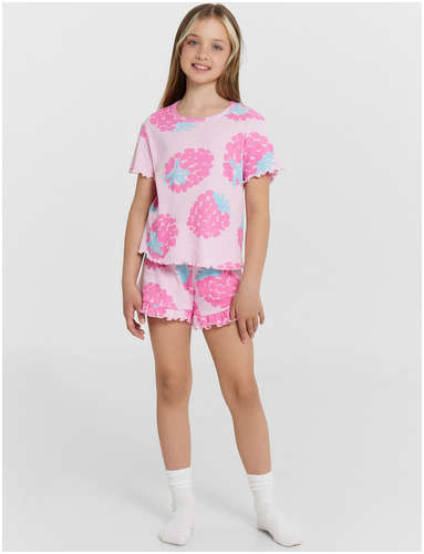 Комплект домашний для девочек розовый с принтом Mark Formelle / 103235717 - вид 2