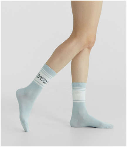 Носки женские голубые с рисунком в виде надписи Mark Formelle 103205595