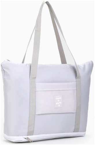 Сумка дорожная на молнии, с увеличением, наружный карман, держатель для чемодана, длинный ремень, серая / 103221871 - вид 2