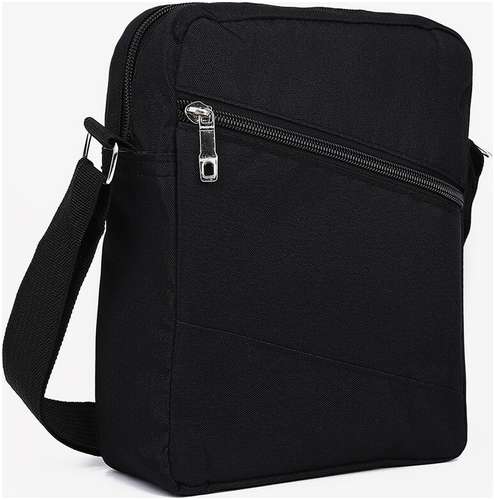 Сумка мужская через плечо на молнии, 2 наружных кармана, черная / 103151292 - вид 2