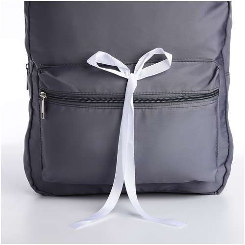Рюкзак школьный текстильный с белой лентой, 38х29х11 см, цвет серый, отдел на молнии NAZAMOK / 103160129 - вид 2