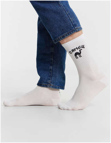 Носки мужские высокие белые с надписью Mark Formelle 103232869