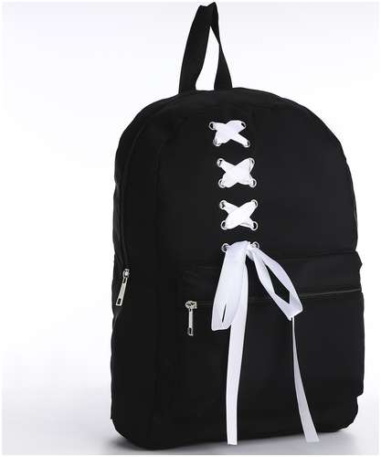 Рюкзак текстильный с белой лентой, 38х29х11 см, 38 х цвет черный черный, отдел на молнии, цвет красный NAZAMOK / 103160089 - вид 2