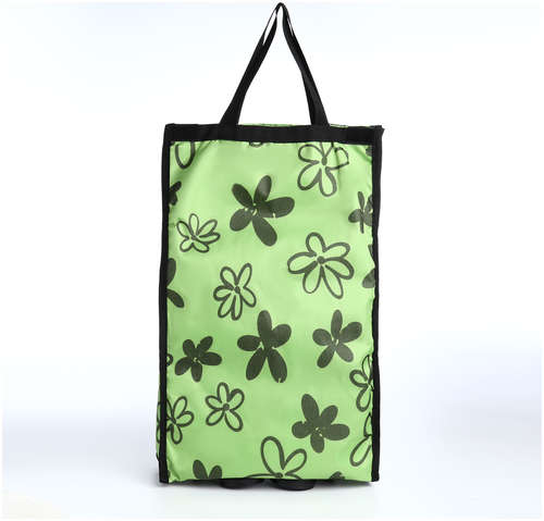 Сумка хозяйственная складная на липучке, 2 колеса, наружный карман, цвет зеленый / 103231153 - вид 2