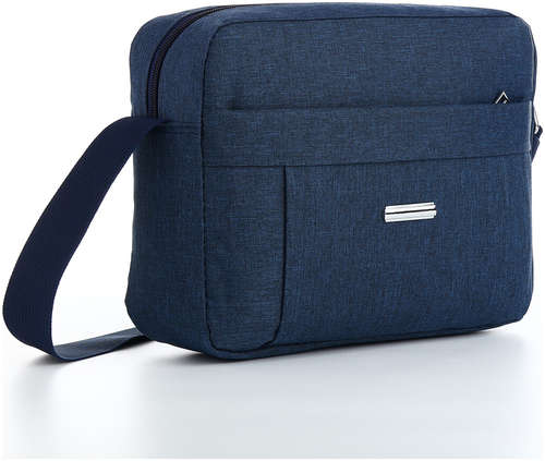 Сумка мужская через плечо на молнии, 2 наружных кармана, синяя 103197875