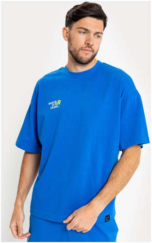 Хлопковая футболка оверсайз синяя с надписью Mark Formelle 103168676