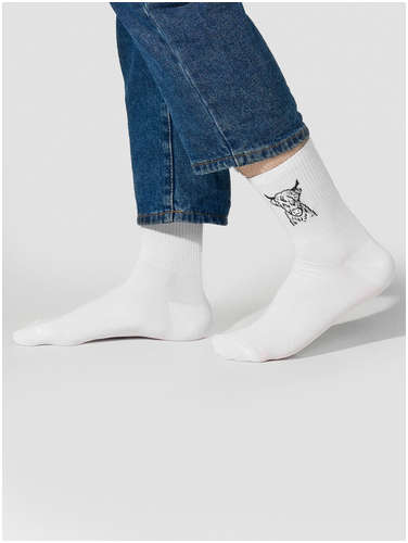 Мужские носки белые с рисунком в виде зубра Mark Formelle 103238609